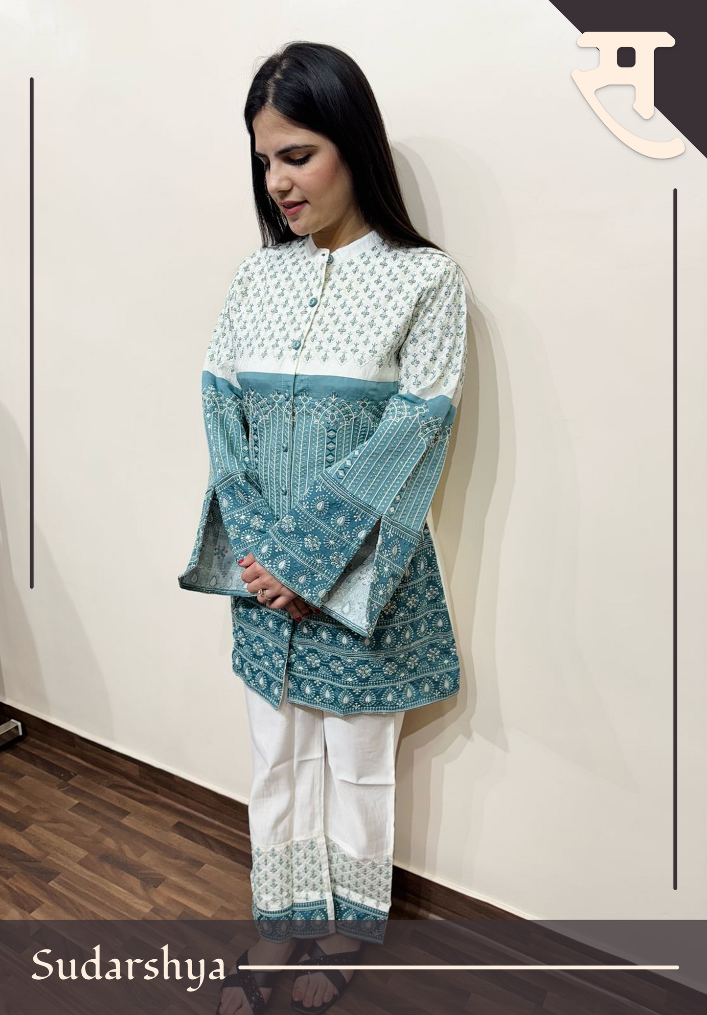 Pastel Blue colour pattern ebroidered co-ord set