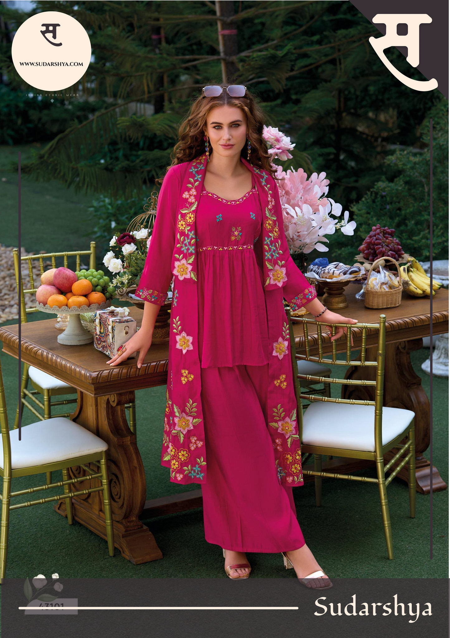 Hot pink floral embroidered shrug co-ord set