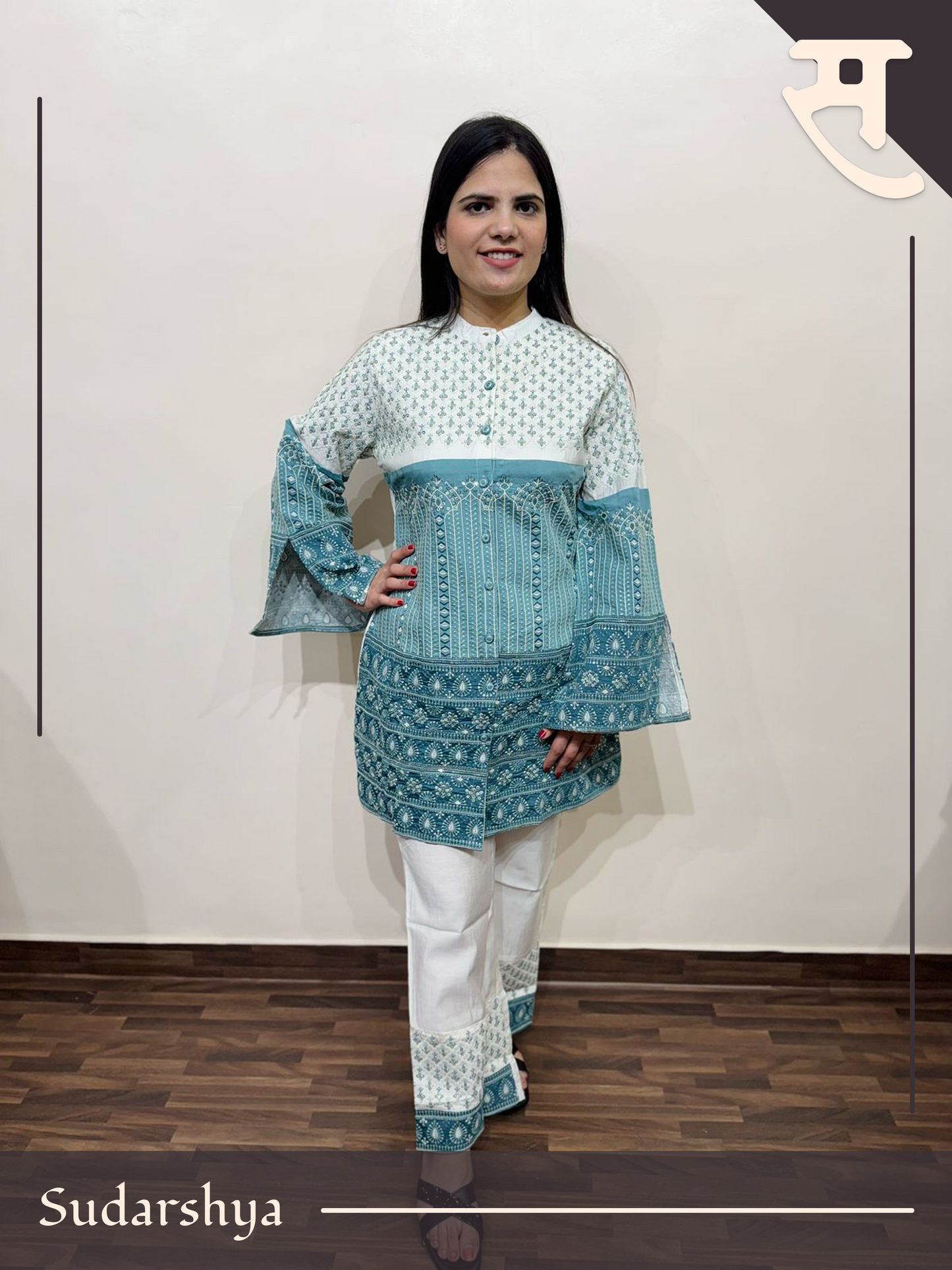 Pastel Blue colour pattern ebroidered co-ord set