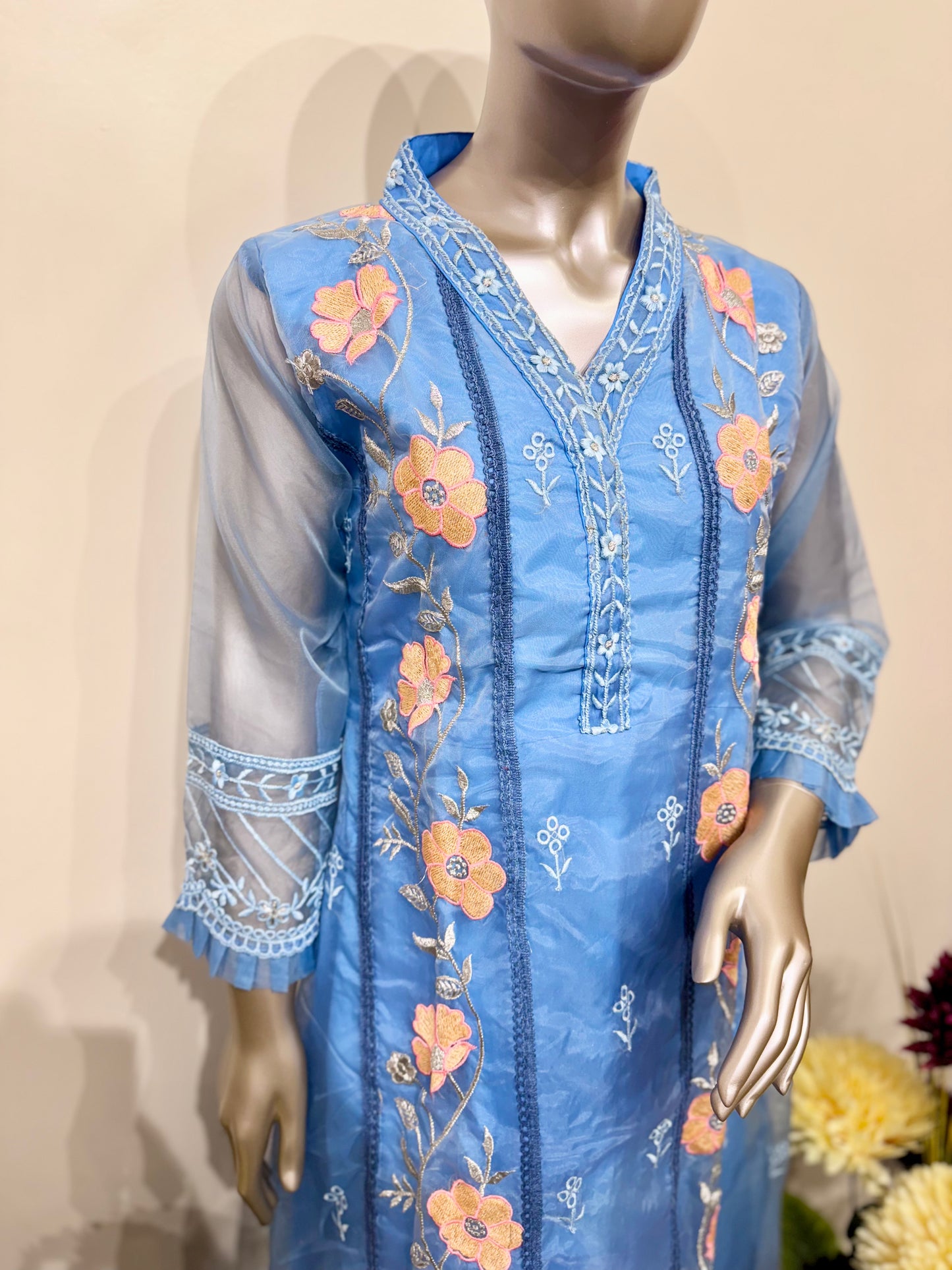 Blue Anarkali  floral two piece