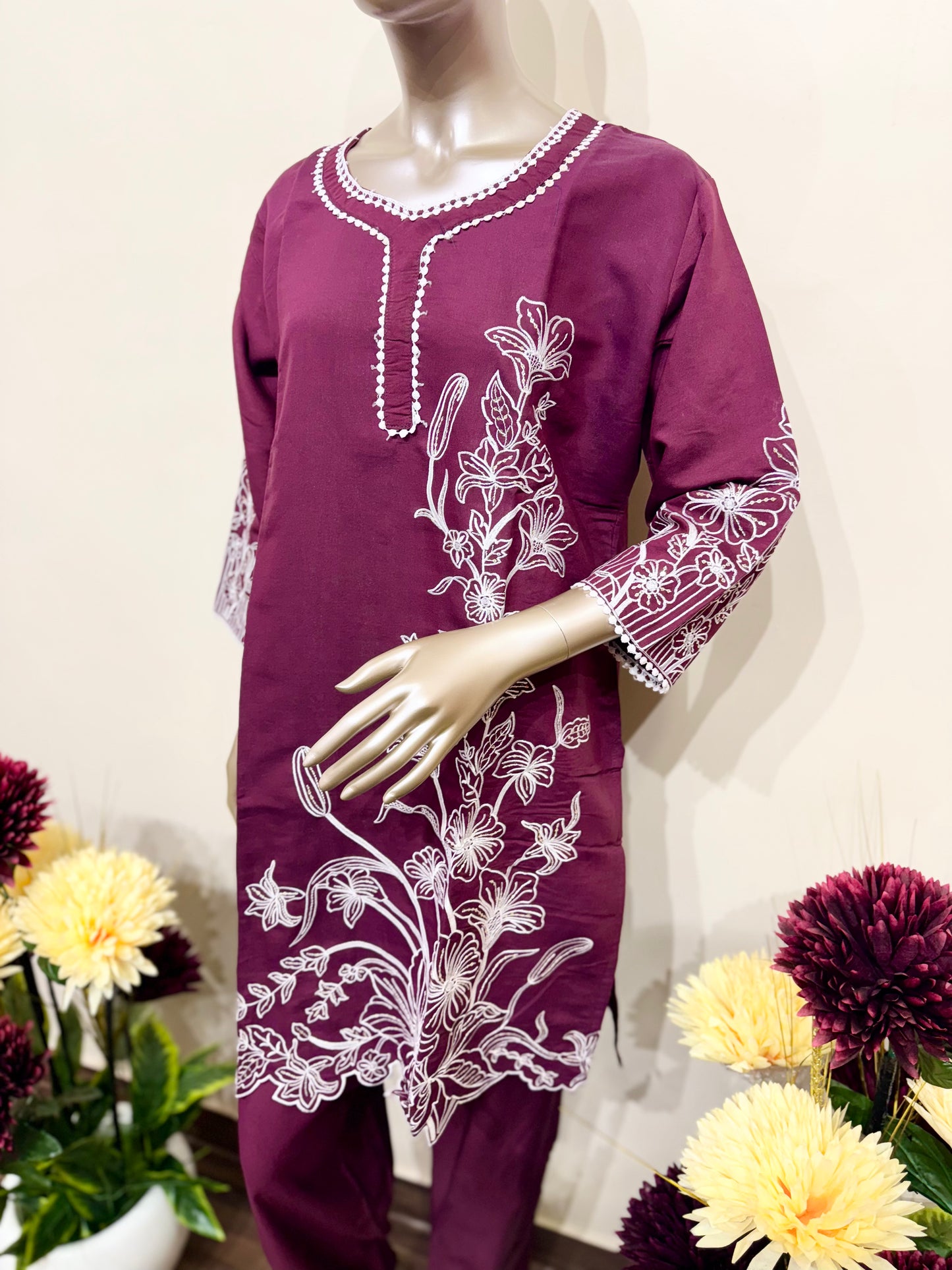 Burgundy & white embroidery co-ord set