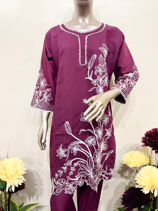 Burgundy & white embroidery co-ord set