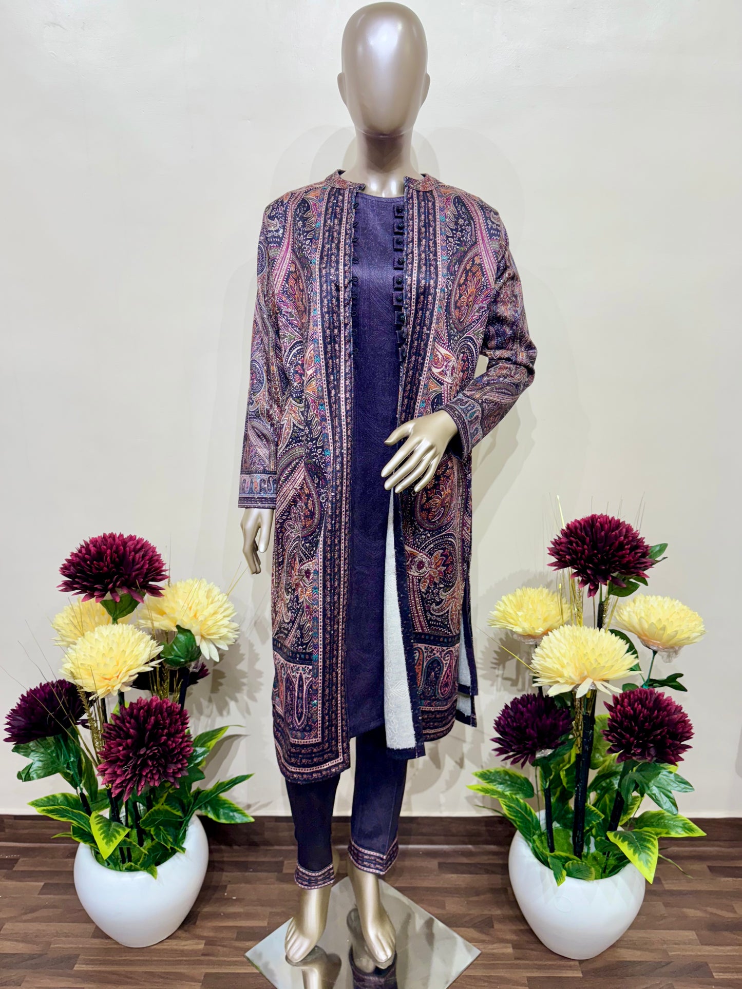 Purple printed jacket suit