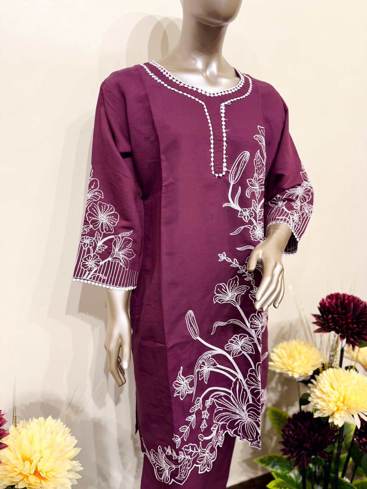 Burgundy & white embroidery co-ord set
