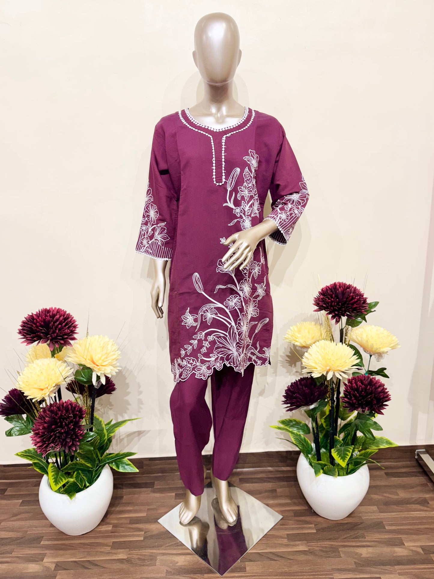 Burgundy & white embroidery co-ord set